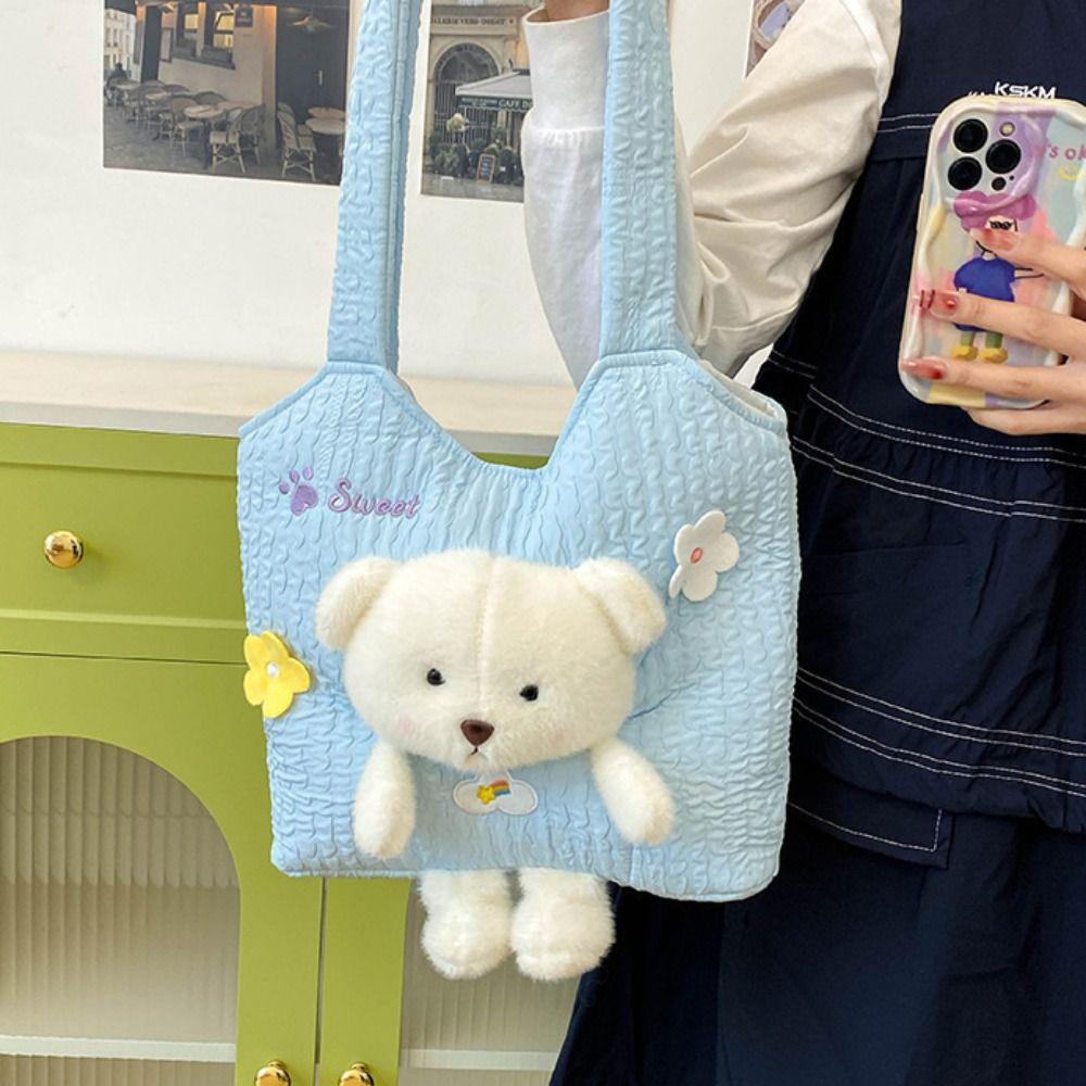 Large Capacity Shoulder Bag Kawaii Underarm Bag Fashion Plush Bear Bag  Girls