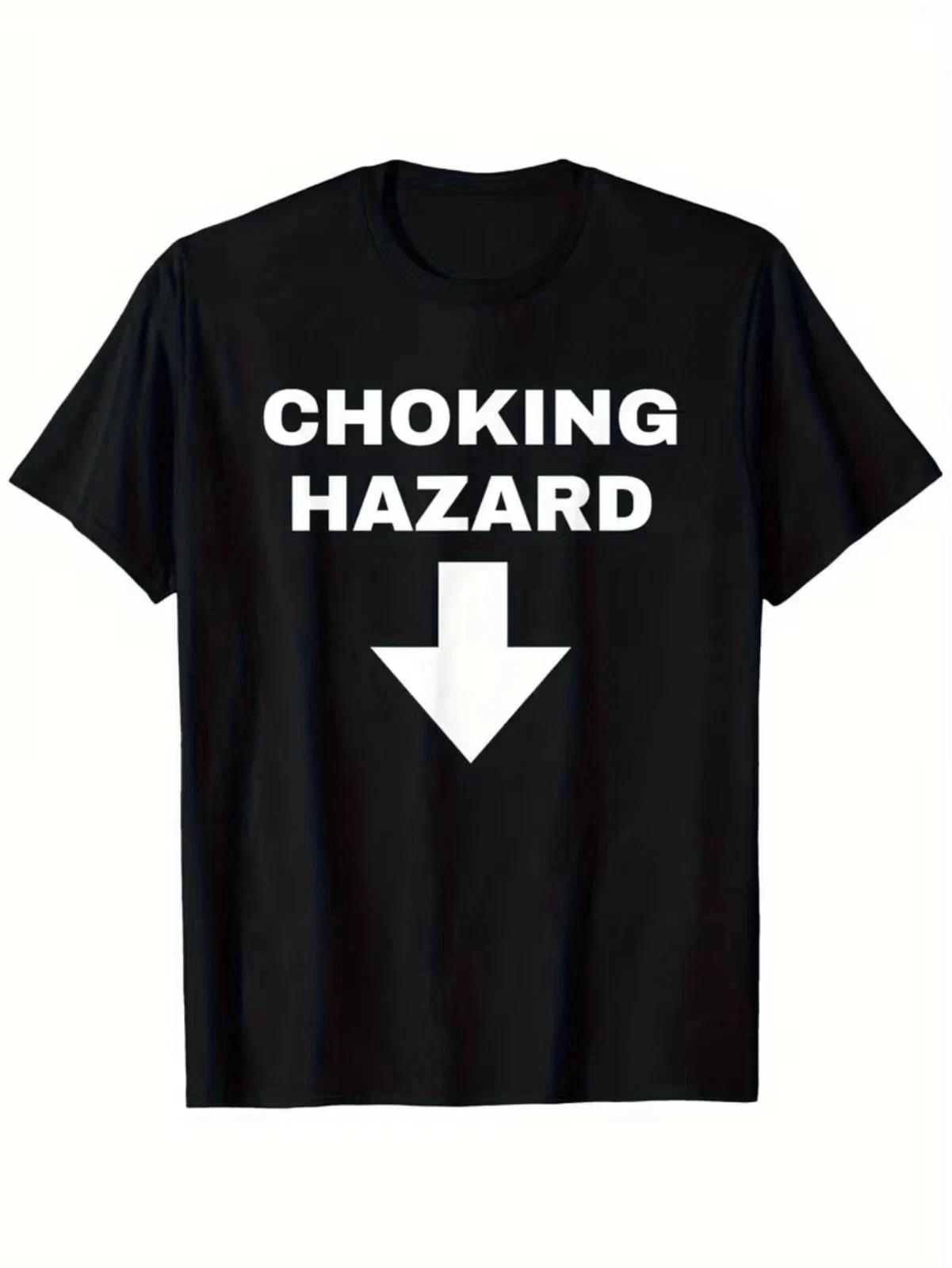 Choking Hazard Funny Warning Graphic T-Shirt Dark Humor Casual Tee L