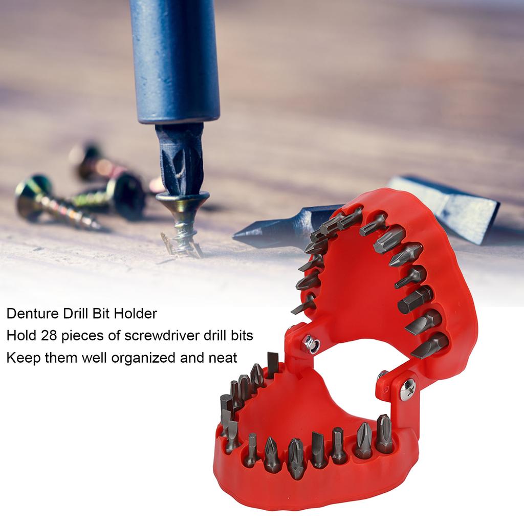 Denture Drill Bit Holder Teeth Model Shaped Full Opening Screwdriver Bit Organizing Holder with 28 Drill Bits