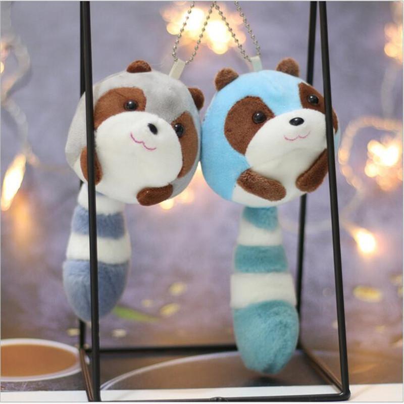 Süßes kleines Waschbär-Plüschtier mit sonderbarem Schwanz, gefüllte Puppe, Schultasche, Anhänger, Schlüsselanhänger, Puppe, 18 cm
