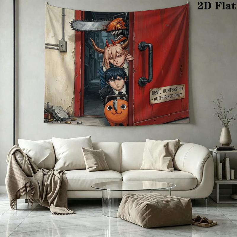 Chainsaw Man Wall Tapestry Aesthetic Wall Hanging Printed Fabric Blanket Decorative Tapestries For Bedroom Living Room Home Decor