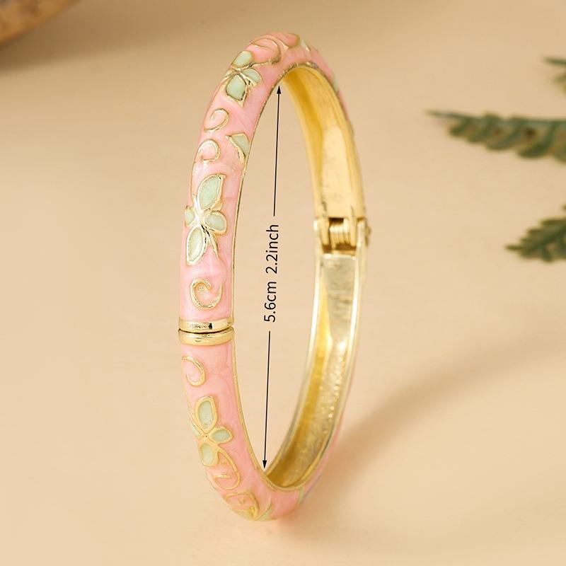 Sweet cloisonne spring open bracelet retro round four-leaf clover oil drop enamel bracelet