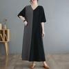 Dimanaf 2025 New Summer Women Plus Size Loose Vintage Dress Basic V-Neck Casual Long Dress Linen Maxi