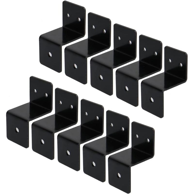 Pack Of 10 Z Shape Corner Brace Steel Black Coated Strong Furniture Brackets Quick Fixing for Shelves Cabinets