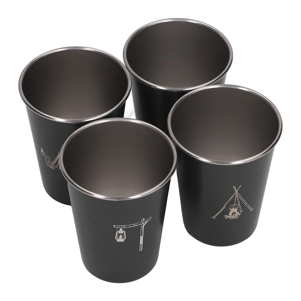 4 Pcs 350ml 304 Stainless Steel Water Cup Coffee Mug Bottle for Barbecue Beer Travel Outdoor Black