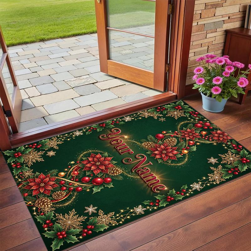 Christmas Custom Name Printed Square Area Rug Soft Non Slip Floor Carpet For Bedroom Holiday Gift