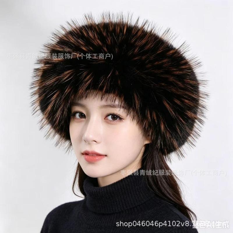 European and American imitation fur hat imitation fox hair warm ear protection princess hat versatile headgear plush bag head hat empty top hat