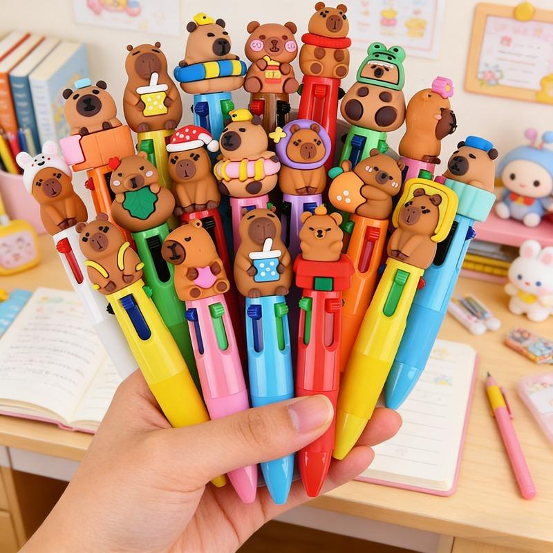 1Pc Cartoon Cute Capybara Four-Color Mini Ballpoint Pen Multicolor Press Writing Pens School Supplies Gifts
