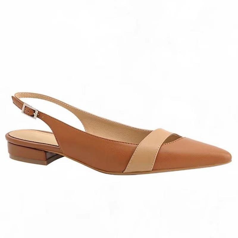 Women's Pointed Toe Color Block Sandals, Leather Comfortable Light Mouth Summer Shoes, Fashion External Flat Sandals