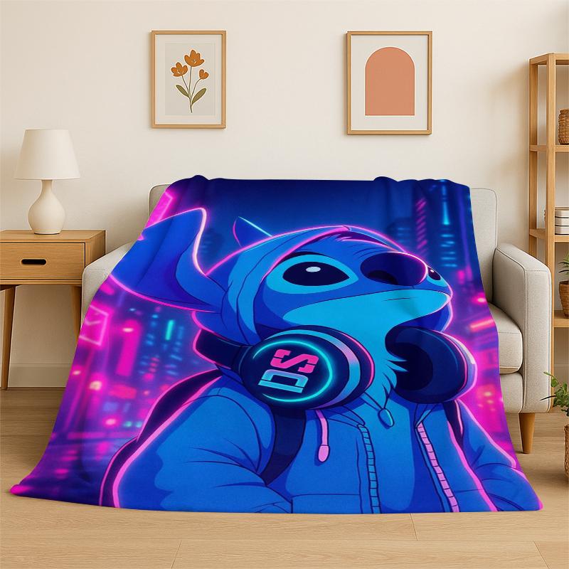 

MINISO Stitch Angel Cartoon Flannel Blanket Soft Warm Throw Blanket for Bedroom Living Room Bed Travel Camping Picnic Gift Kid 75x90cm