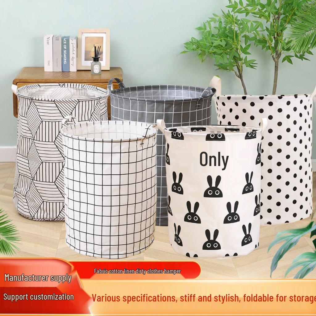 Foldable Waterproof Cotton Linen Storage Basket for Laundry