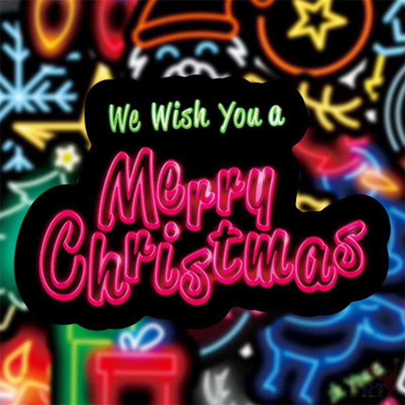50Pcs/100Pcs Merry Christmas . Neon Color Style Stickers DIY Fashion Waterproof Doodle Decals Stickers