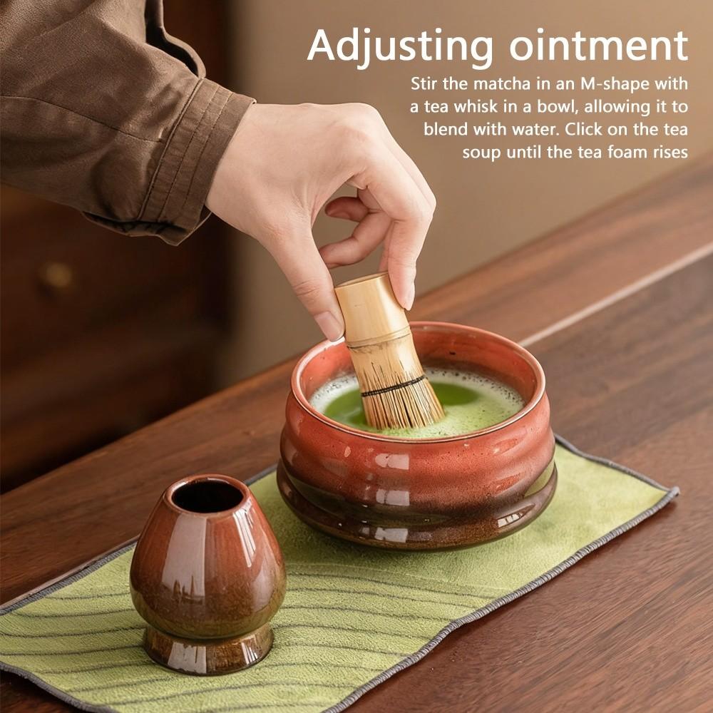 4PCS Ceramic Bamboo Japanese Matcha Tea Set Matcha Whisk Holder Reusable Matcha Whisk Set Matcha Bowl Matcha Making Kit