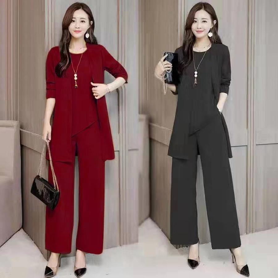 Damen Herbst Winter Neue Mode Trendiges Weites Bein Maxikleid Set 3 Teile