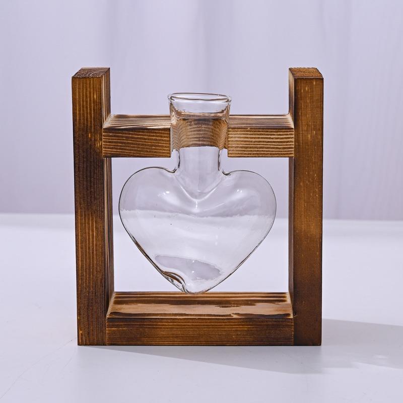 

Creative Wooden Frame Hydroponic Small Vase, Green Ivy Plant, Glass Bottle Container, Home Living Room, Office Desk Decoration