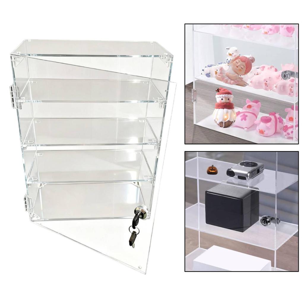 Acrylic Display Cabinet with Lock And Key, Stackable, Dustproof, Removable, Desk Organizer Box,