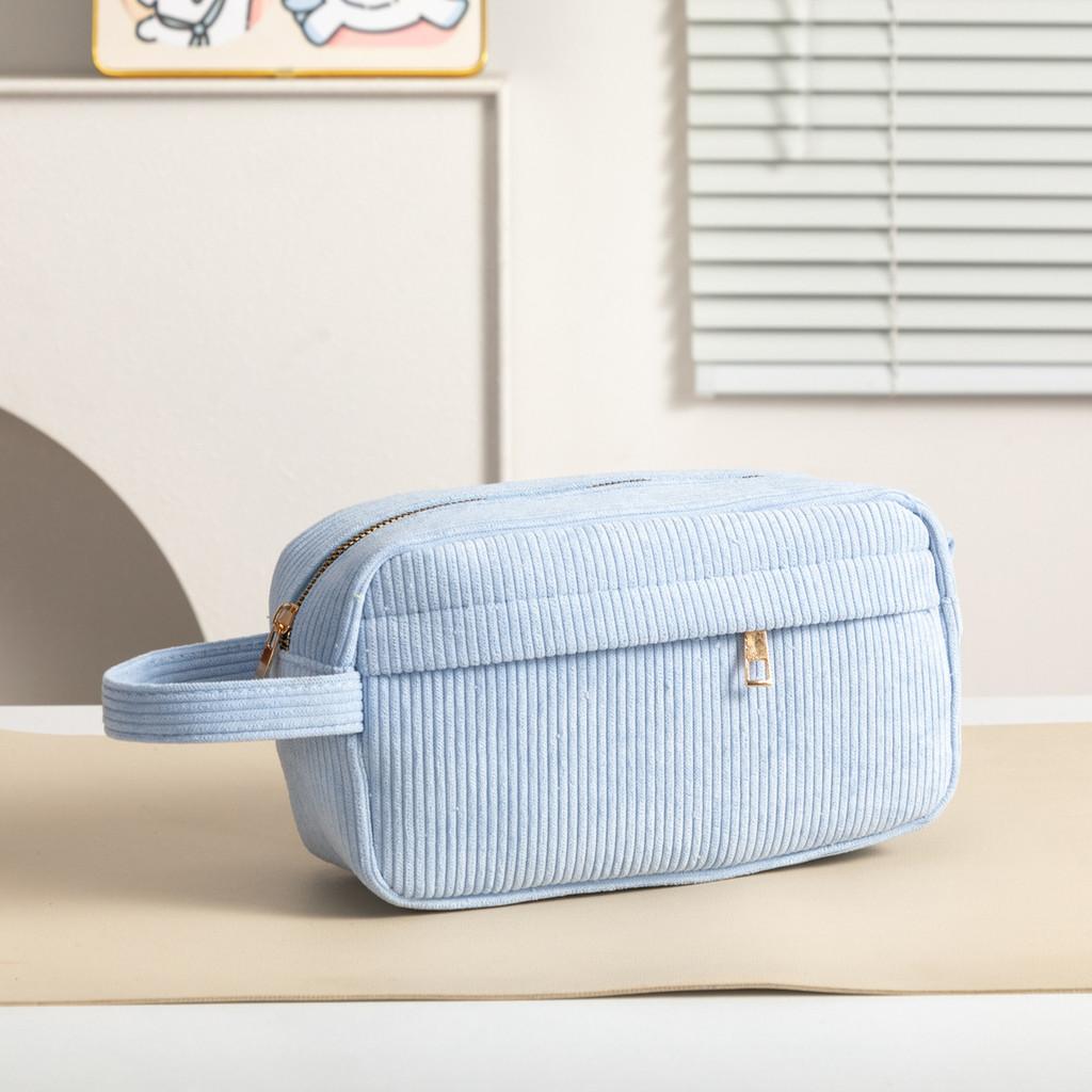 Light Corduroy Travel Cosmetic Bag With Zipper Closure For Home And Onthego Storage