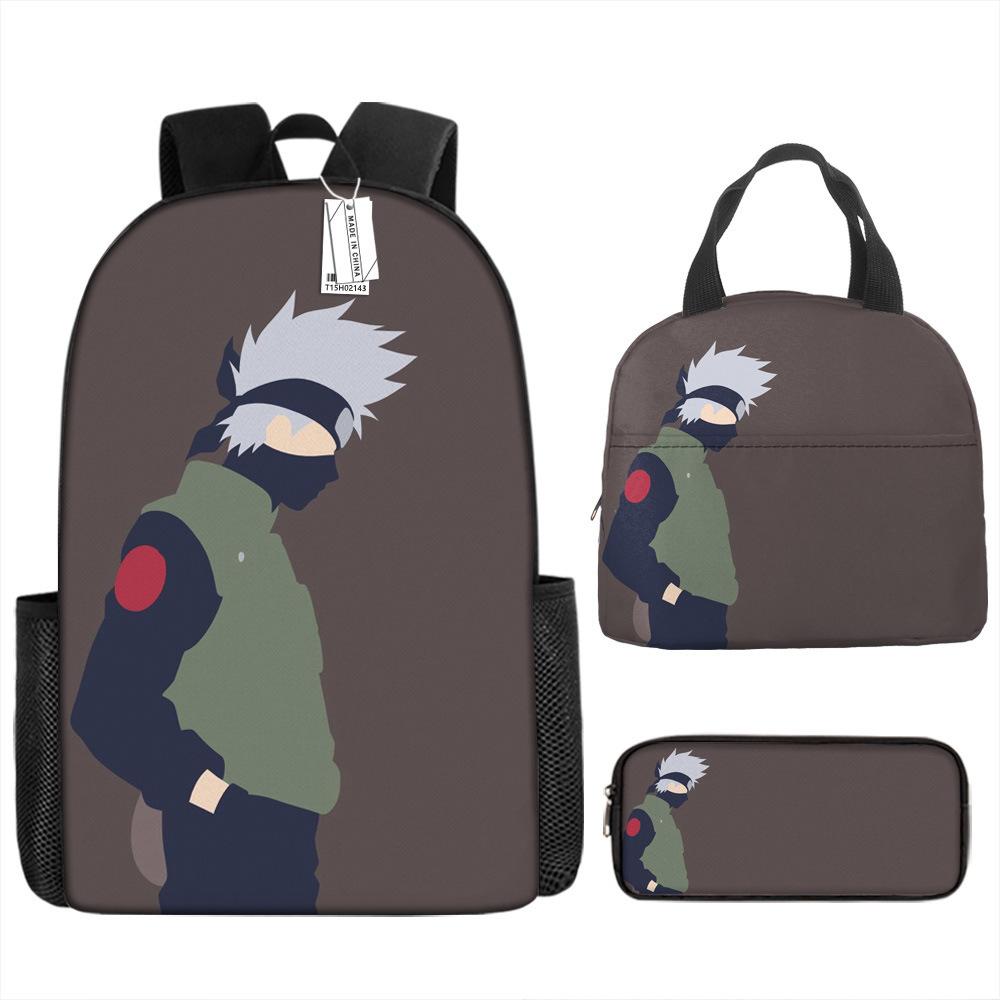 Naruto Shippuden Elementary and Secondary School School Bag Large Capacity Campus Backpack Lunch Bag Pencil Bag Three-piece Set