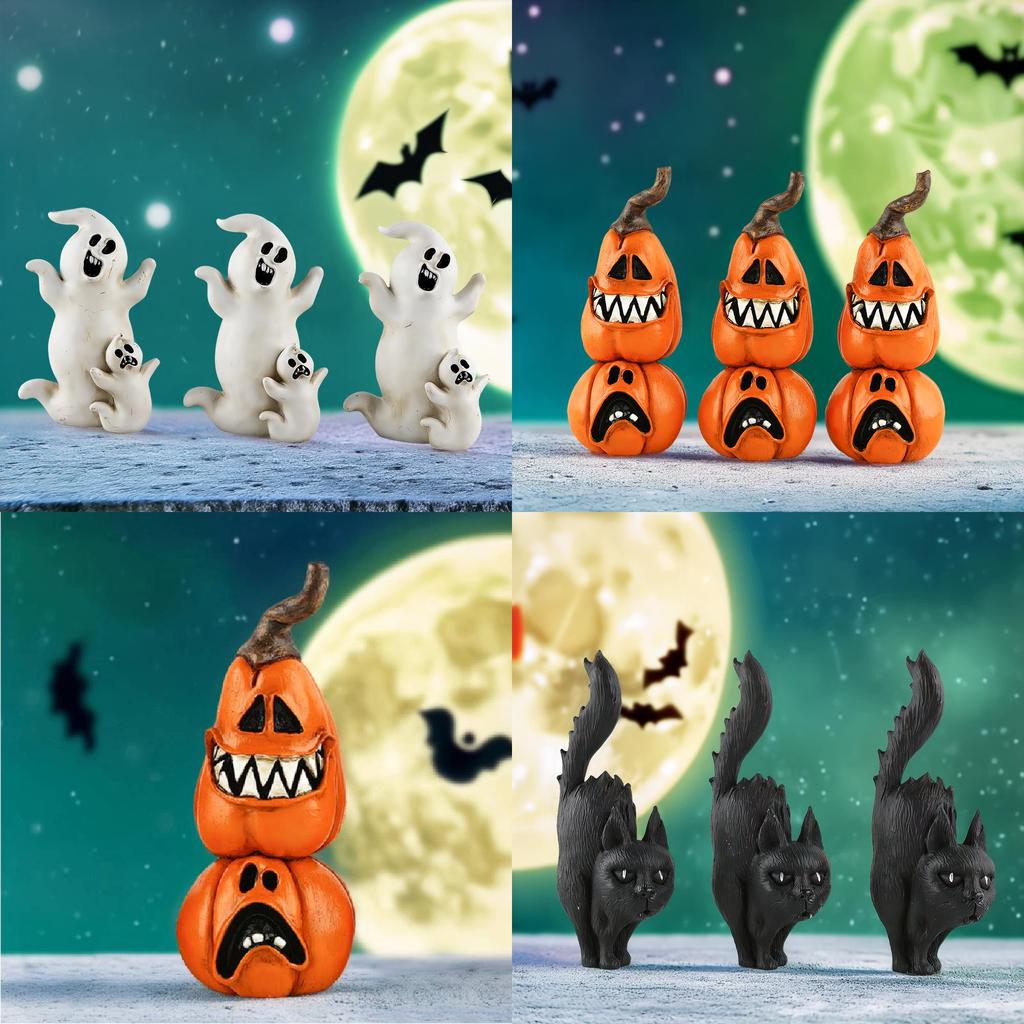 Charming Halloween Resin Ghost And Black Cat Pumpkin Ornament Perfect For Spooky Seasonal Decor