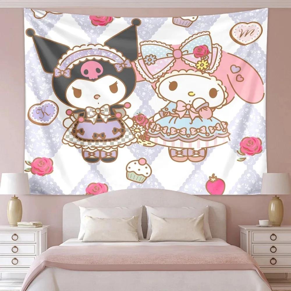 

Kawaii Sanrio Character Print Tapestry Kitty and Melody Room Decoration Home Decoration Bedroom Wall Hanging 74x94cm(29x37in)