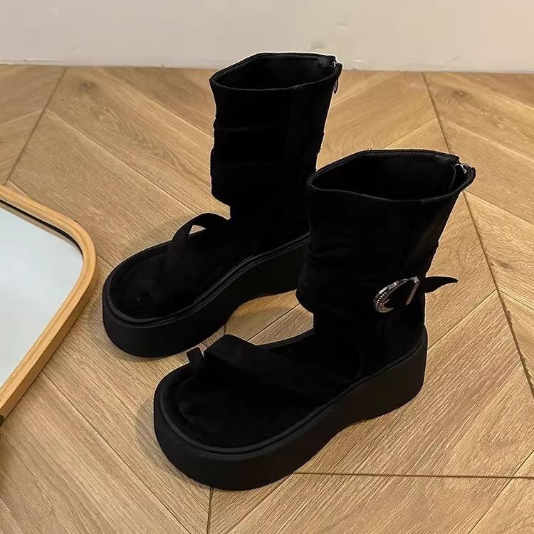 [Fanfna] Summer new retro platform Roman cool boots women's fashion set toe high-top sandals heightening short boots