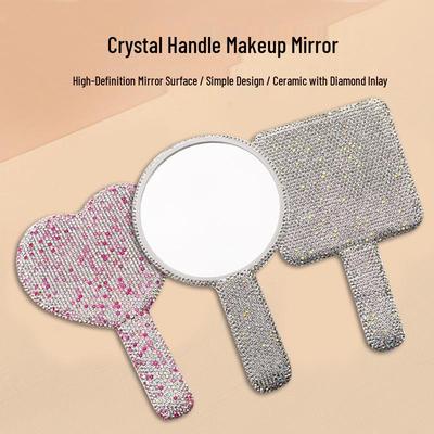 Miroir de maquillage en cristal de haute qualité avec poignée en forme de cœur et strass