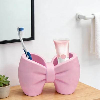 Porte-brosse à dents en forme de nœud Mignon Porte-pinceaux de maquillage Support Organisateur pour rasoir Impression 3D Étagère Double Bassin pour brosse à dents dentifrice