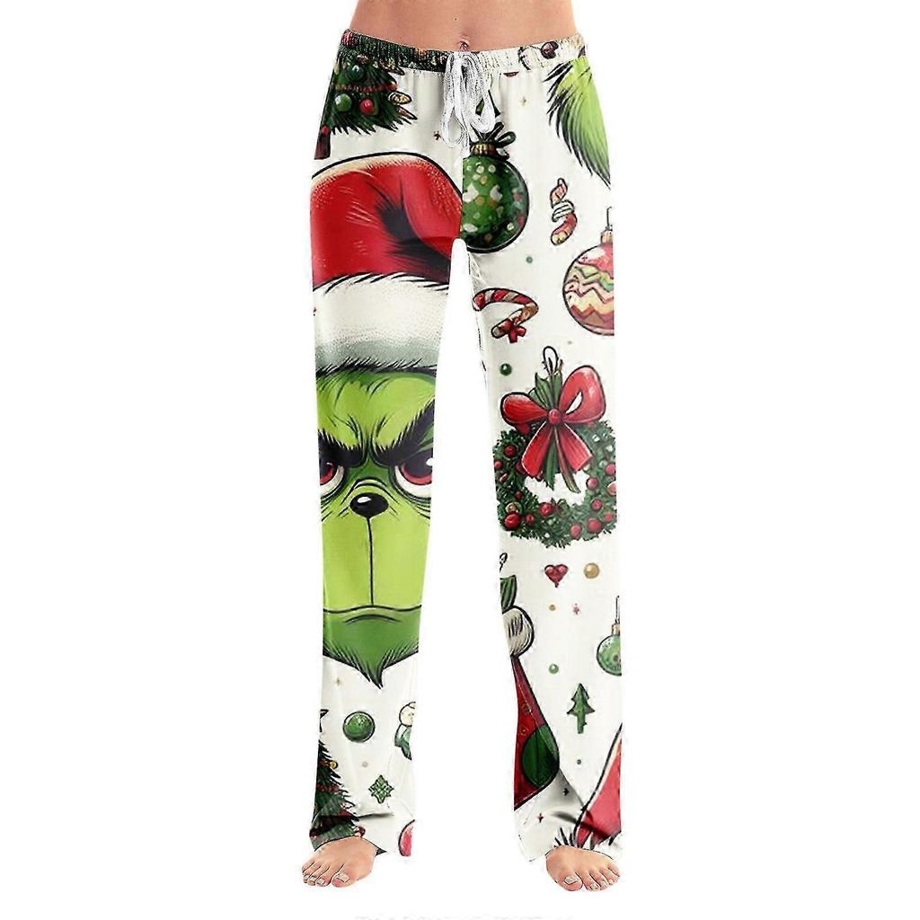 Women's Grinch Pajama Pants Casual Drawstring Elastic Waist Pants Comfortable Straight Yoga Loose Pants