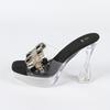 Women's New 12CM Sexy Transparent Thick Heel Shoes - Fashionable Crystal Square Head with Rhinestone, Non-Slip for Nightclub & Car Model