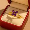 Purple Amethyst Flower Shape Gold Plated Ring for Women – Elegant Floral Jewelry