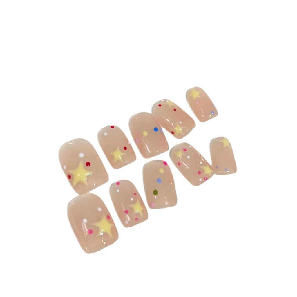 Wearing Nail Pure Handmade Nail Art Finished Fake Nail Patch Dopamine Cartoon Toffee Star Nail Art