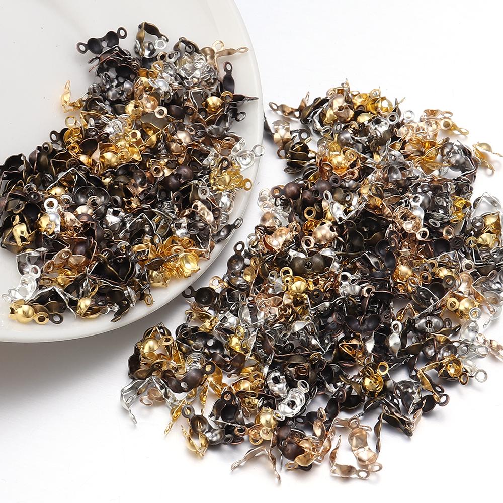 50-200pcs/Lot End Crimps Beads Ball Chain Calotte Connector Clasp Clamshell Bead Tips Knot Covers Bracelets Clip Buckles