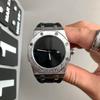 Logo free square watch for men with niche design, high-end silver steel band calendar quartz watch