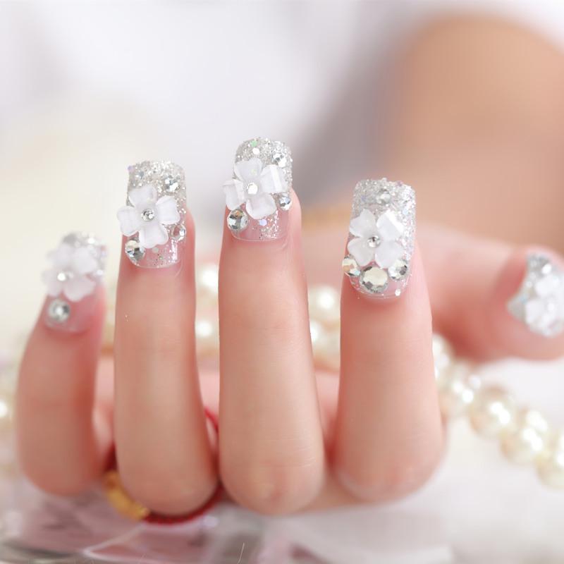 

Silver Glitter Bridal Nail Tips - Removable, Wearable Manicure Stickers