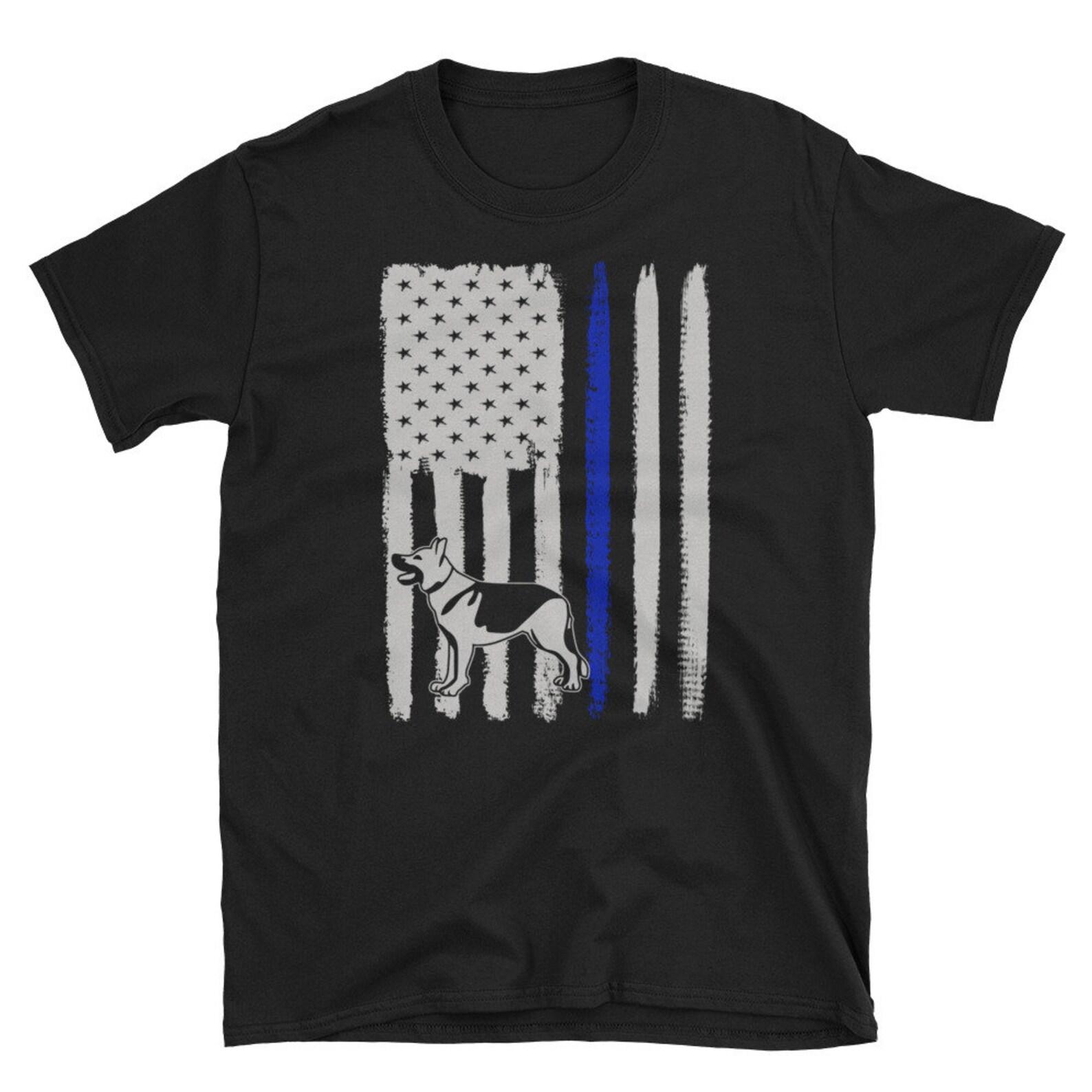 K 9 Police Officer T Shirt Law Enforcement American Flag German Shepherd Gift Patriotic Thin Blue Line Shirt S
