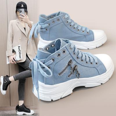 New Canvas High Top Women's Shoes Spring/Summer Breathable Thick Sole Elevated Casual Shoes Martin Boots Sports