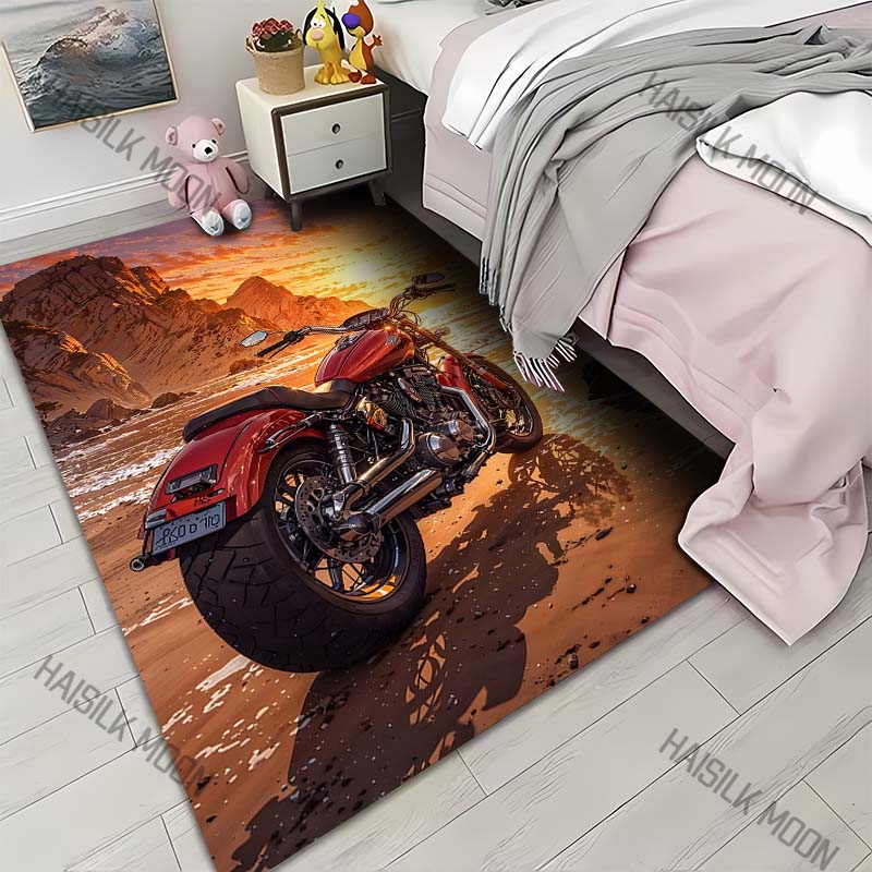 

1PC Red motorcycle beach sunset cliffs Print Carpet for Living Room Bedroom Sofa Home Decor Rus Non-slip Floor Mat Luxury Gift 40x60cm