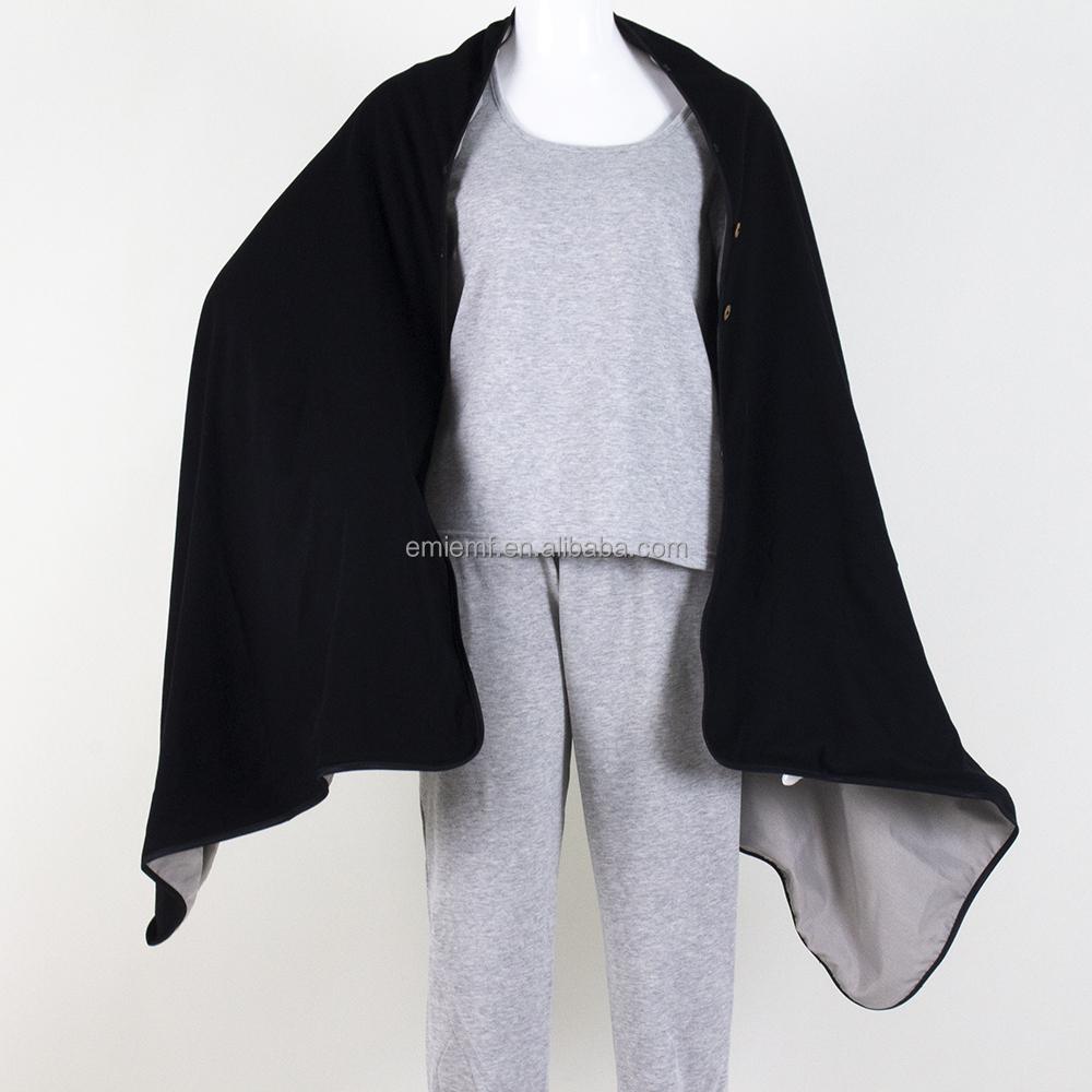 EMF Shielding Shawl Made of Silver Fiber Fabric Blanket RFID Shielding Poncho with a Movable Hat Grey чёрный
