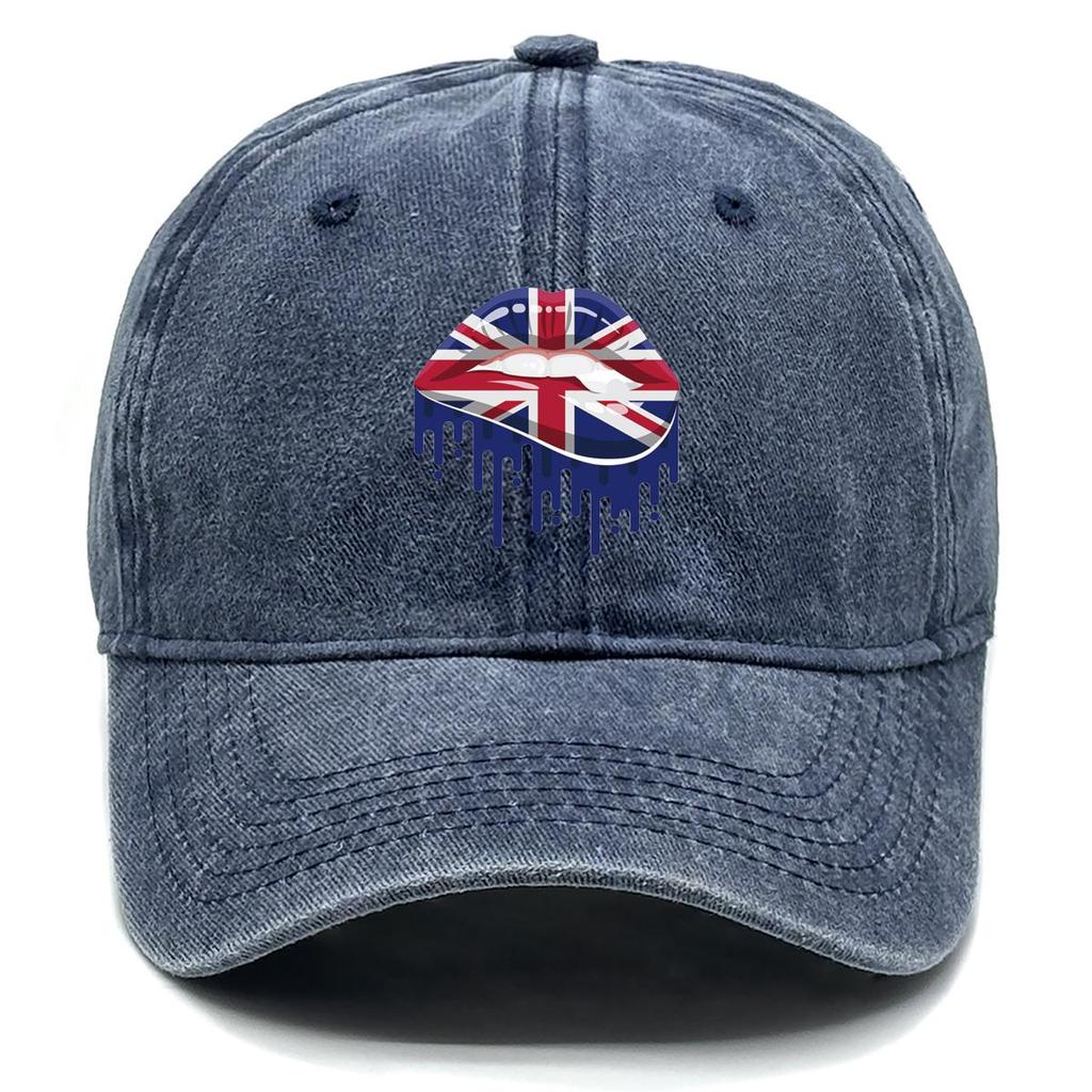 UK Flag Lippenabdruck Snapback Sonnenhut, Patriotische Papa-Kappe Lässig Unisex Sonnenschutz Gemütlich Verstellbare Baseballkappe
