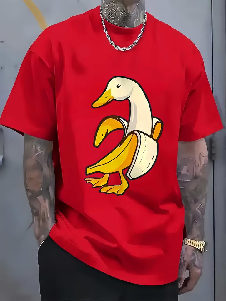 Unisex Cotton Crew Neck Tee Funny Banana Duck Print Short Sleeve Summer Breathable Casual Comfort Male Daily Outdoor Street Wear
