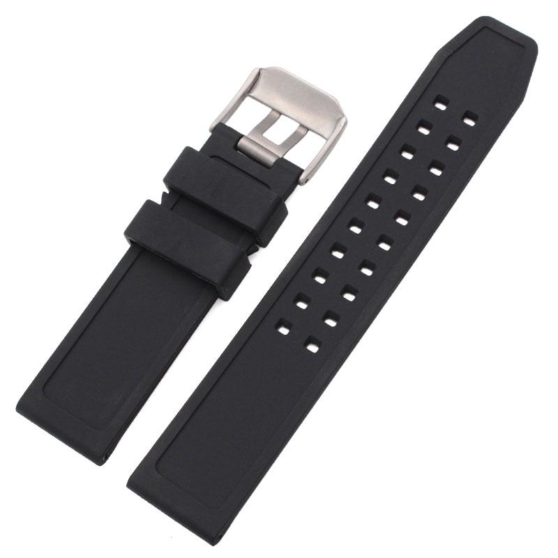 Watchband 23mm Silicone Watch Band Strap Men Sport Waterproof Black Watchbands For Luminox Accessories Stainless Steel Black Silver Buckle