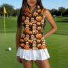 Women's Sleeveless Golf Shirt with Zipper and Collar, Halloween Print Casual Sport Tank Top