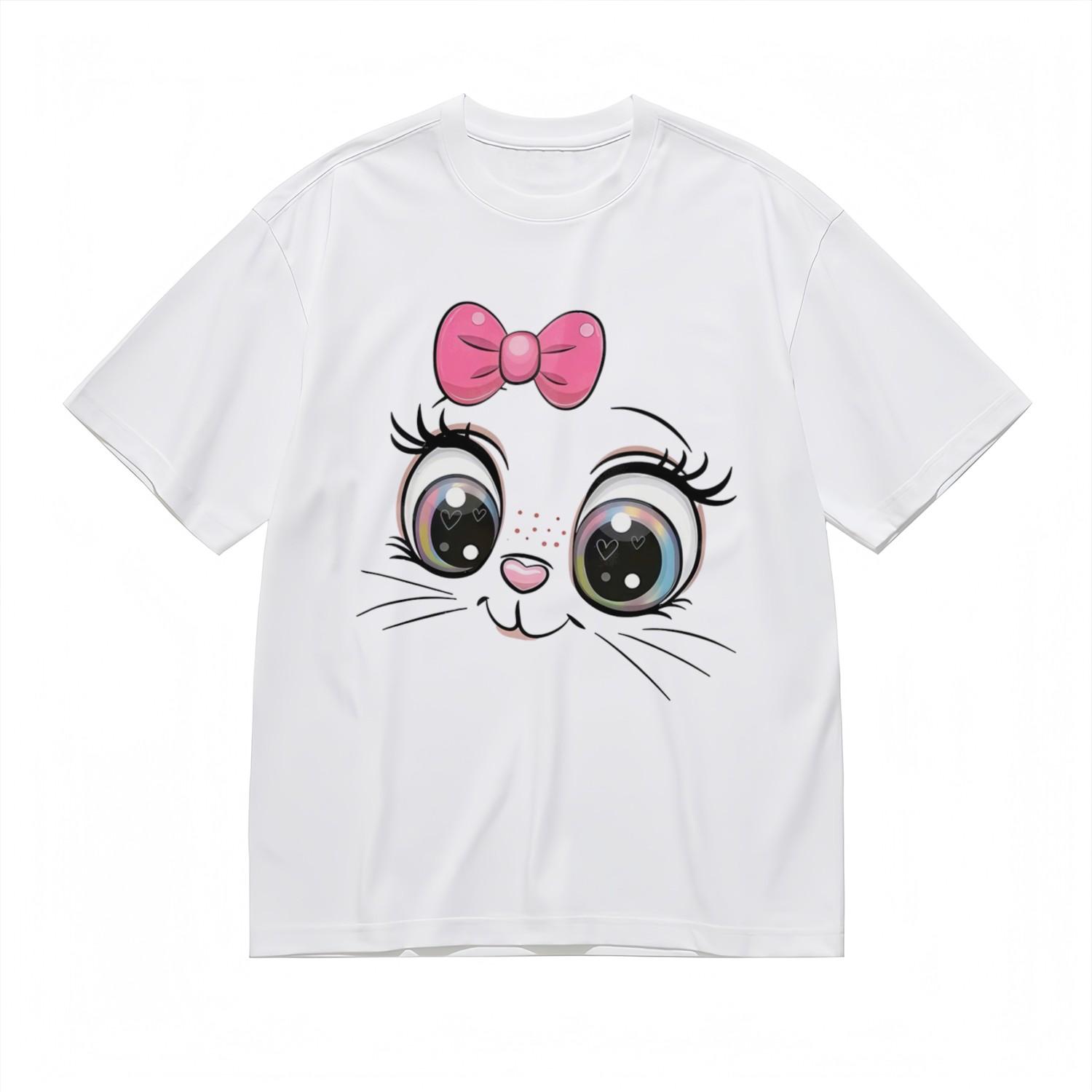Women s Comfy Trend Breathable Classic T-Shirt Mens Womens Tees Top Cute Cat Illustration Tee L
