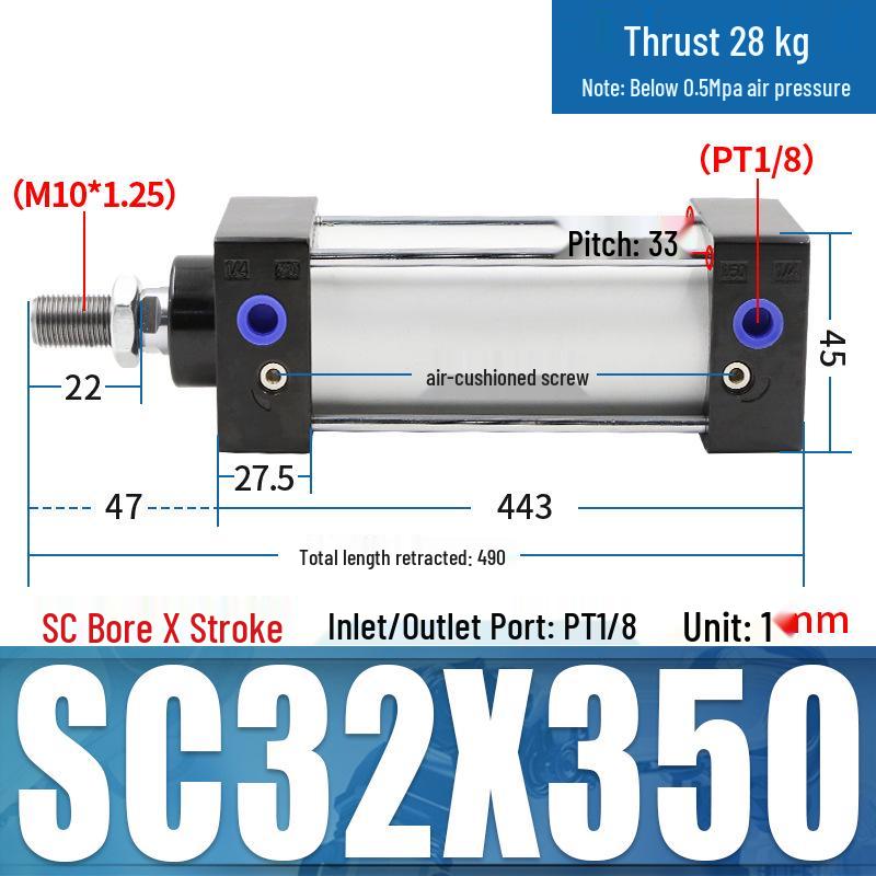 SC63 High Thrust Small Pneumatic Cylinder, Model SC40/50/80/100*125X150X200X500-S
