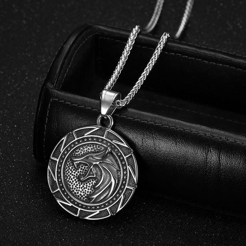Megin D Stainless Steel Titanium Hip Hop Punk Viking Wolf Head Totem Pendant Collar Chains Necklace for Men Women Gift Jewelry