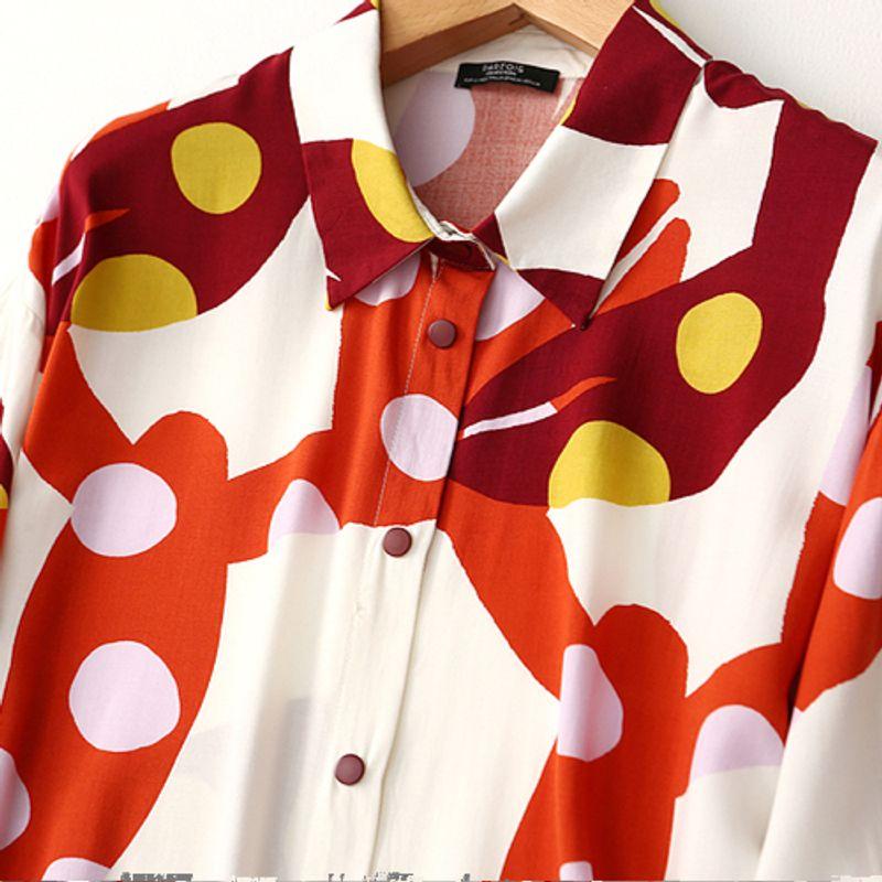 Foreign Trade Export Loose Slimming Tie-dye Print Cotton Silk Shirts Summer Short sleeve Artificial Cotton Top Plus size women clothing