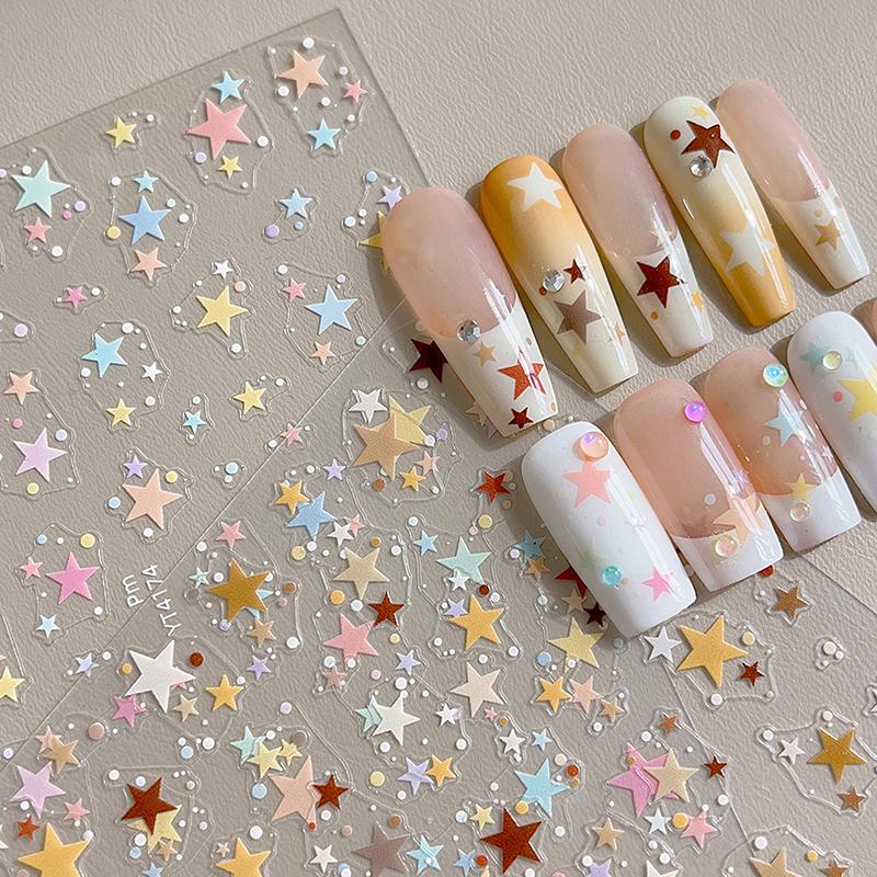 5D Relief Kawaii Bunte Sterne Nail art Aufkleber Multi Macaron Mangxing Nagel Dekorationen Selbstklebende Aufkleber Zubehör Diy