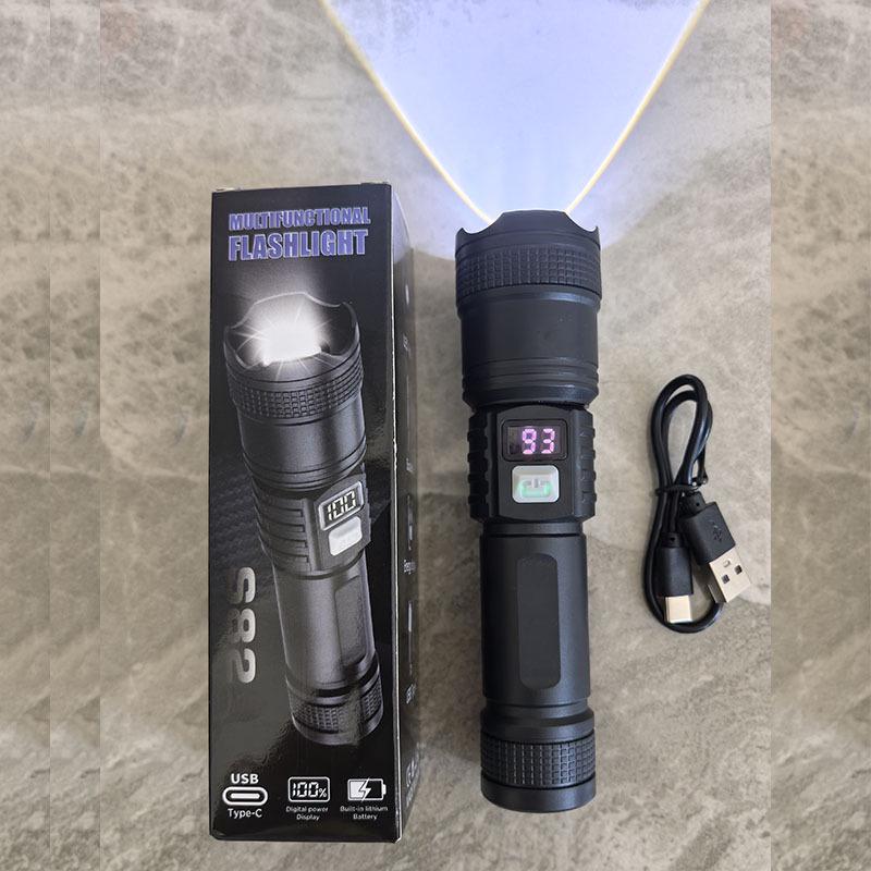 Smart Digital Display High-Power White Laser Flashlight with Telescopic Zoom for Outdoor Fishing