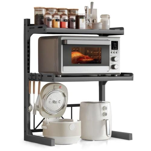 BLACK BADGER Microwave Rack, 3-Tier, Adjustable Width from 16.5" To 23.5" (41-60cm), Adjustable Shelf Height, Kitchen Rack, Microwave Rack, Kitchen St