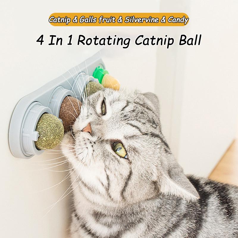 Natural Catnip Toys Silvervine Balls Teeth Cleaning Dental Wall Treats Extra Cat Energy Ball Edible Cat Lick Healthy Kitten Chew